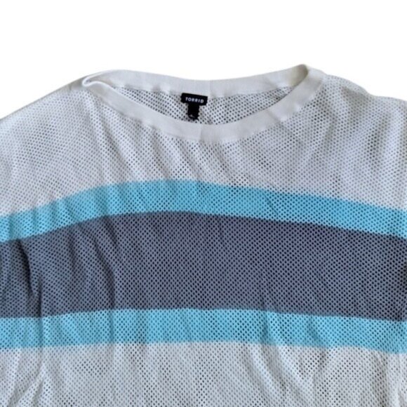 Torrid Striped Mesh Sweater Top White/Gray/Blue Womens Size 4 - Picture 2 of 5